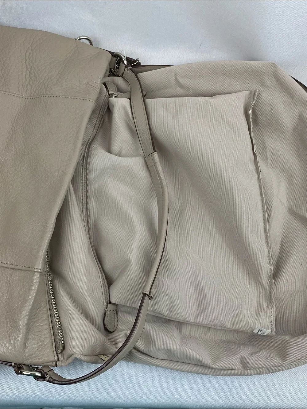 Coach Isabelle Taupe Grey Pebble Leather Hobo 3 Way Shoulder Crossbody Hand Bag